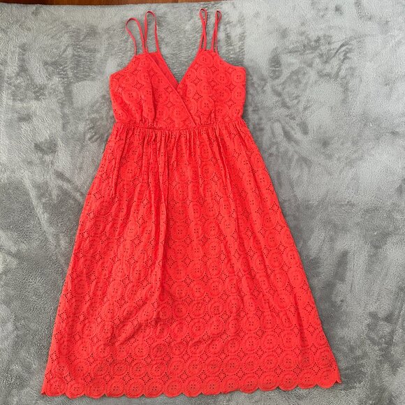 J. Crew Coral Eyelet Strappy Midi Dress Women's size 4 100% Cotton - Picture 1 of 7